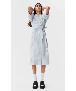 Stripe Cotton Wrap Dress